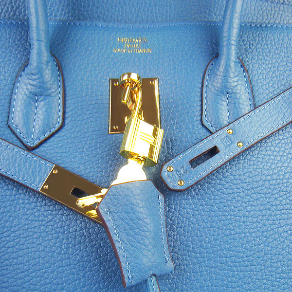 High Quality Fake Hermes Birkin 35CM Togo Leather Bag Middle Blue 6089